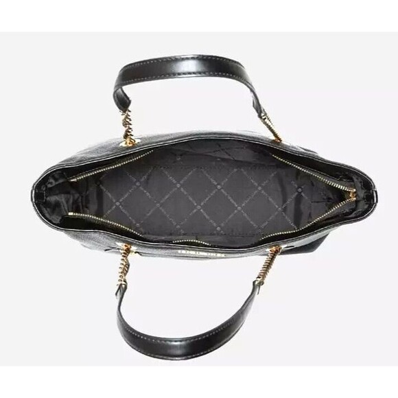 New Michael Kors Jet Set Medium Front Zip Chain Tote Pebble Leather Black - Picture 3 of 3